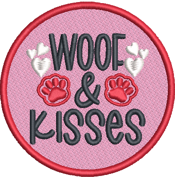 Woof & Kisses - Embroidered Iron-on Patch - Valentines