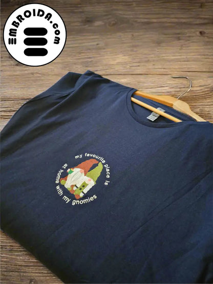 ’At Home With My Gnomies’ Short Sleeved Tshirt - Navy Blue