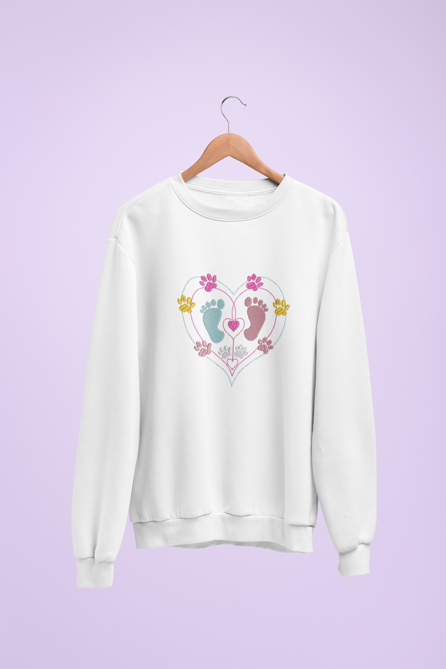 Baby & Dog Lover Embroidered Sweatshirt, Unique Jumper, Cute Design, Animal Lover Gift, Baby and Puppy Feet Theme