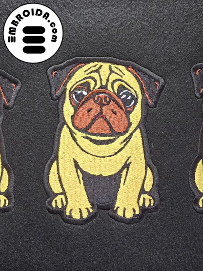 Large Embroidered Iron-On Patch Of A Cute Pug