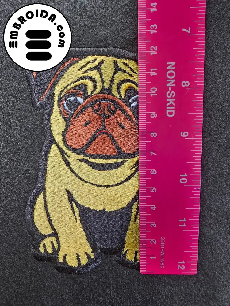 Large Embroidered Iron-On Patch Of A Cute Pug