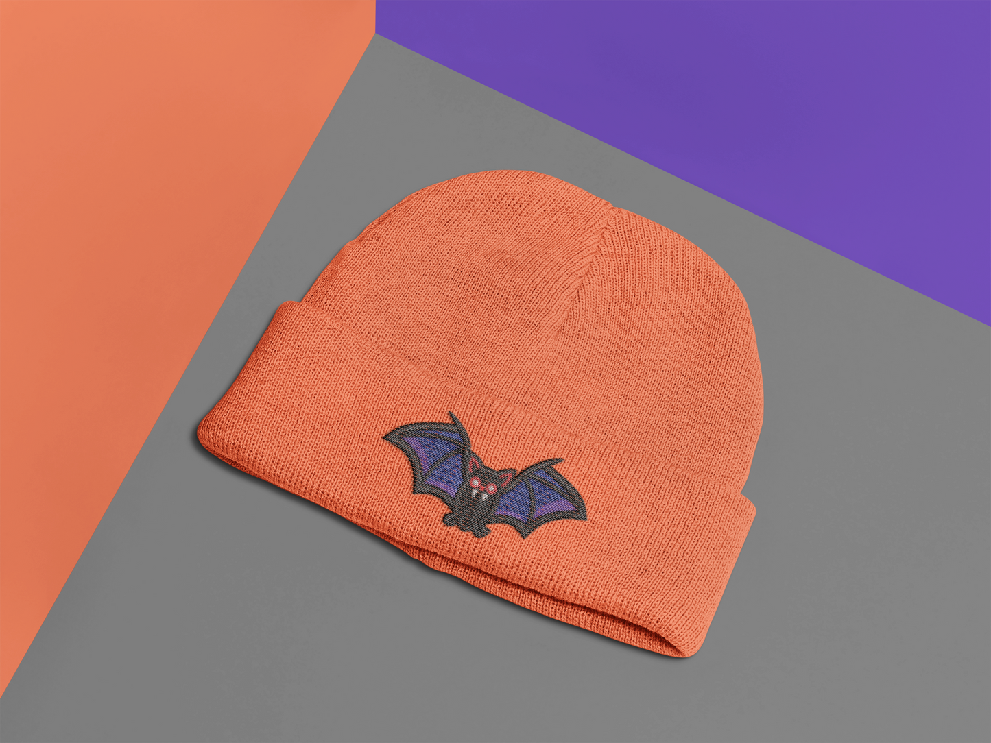 Halloween Embroidered Bat Beanie, Vampire Beanie, Warm Bonfire Hat, Halloween Hat, UK