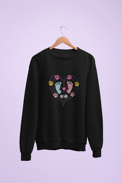 Baby & Dog Lover Embroidered Sweatshirt, Unique Jumper, Cute Design, Animal Lover Gift, Baby and Puppy Feet Theme